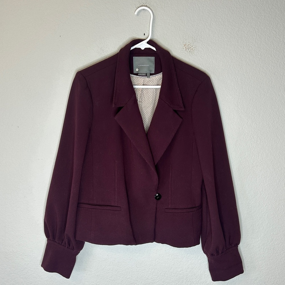 Cartonnier for Anthropologie Plum Balloon Sleeve Studio Blazer Jacket Size L